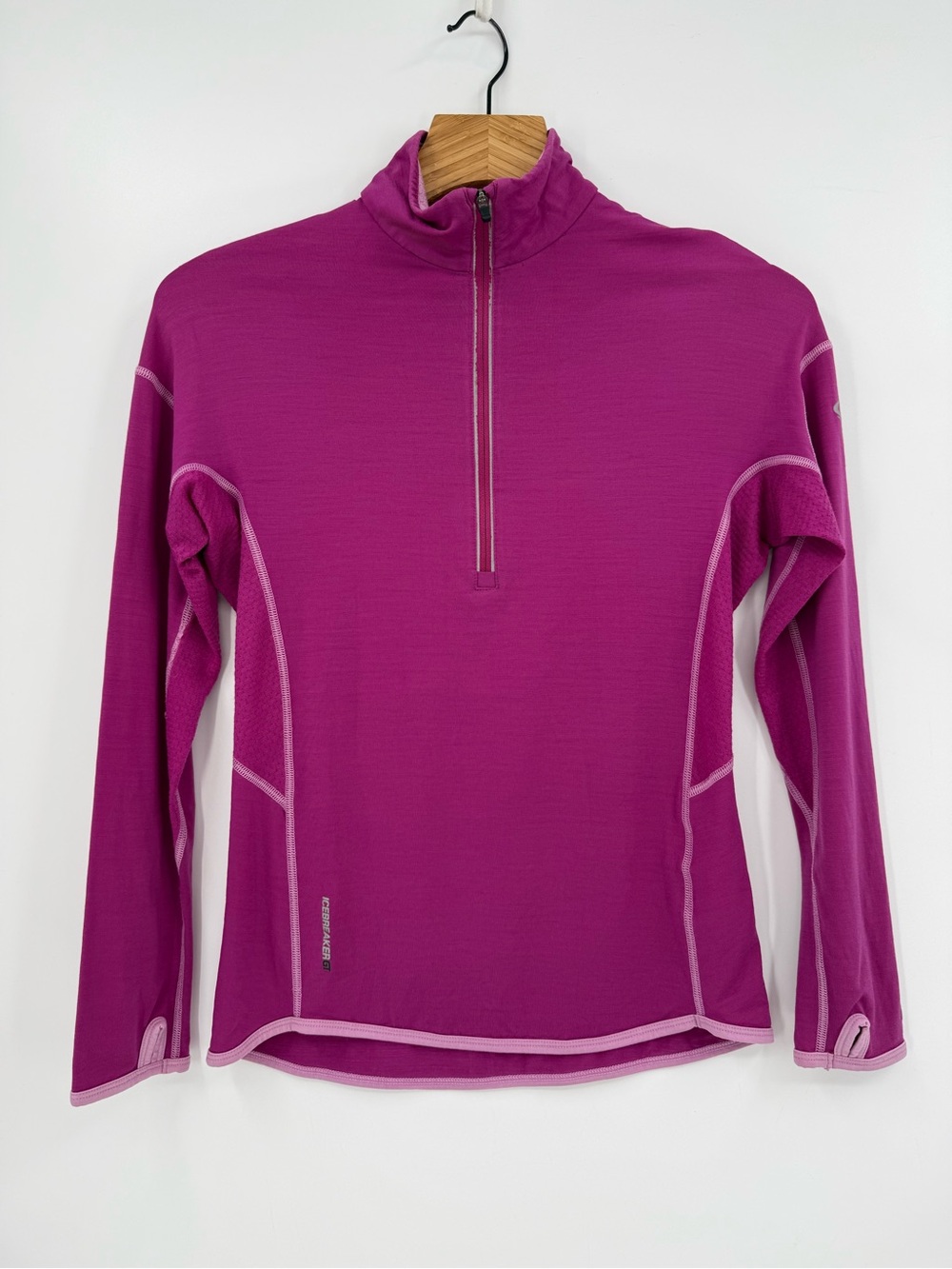 Icebreaker GT 200 Lightweigth Merino Wool Stretch Quarter Zip Top in Pink Size S